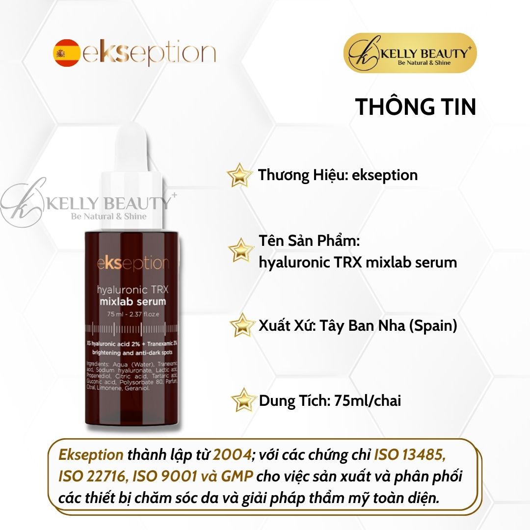 Ekseption Hyaluronic TRX mixlab serum - Tinh Chất Sáng Da, Mờ Thâm Nám Sạm; Cấp Ẩm Căng Mịn Da - Kelly Beauty
