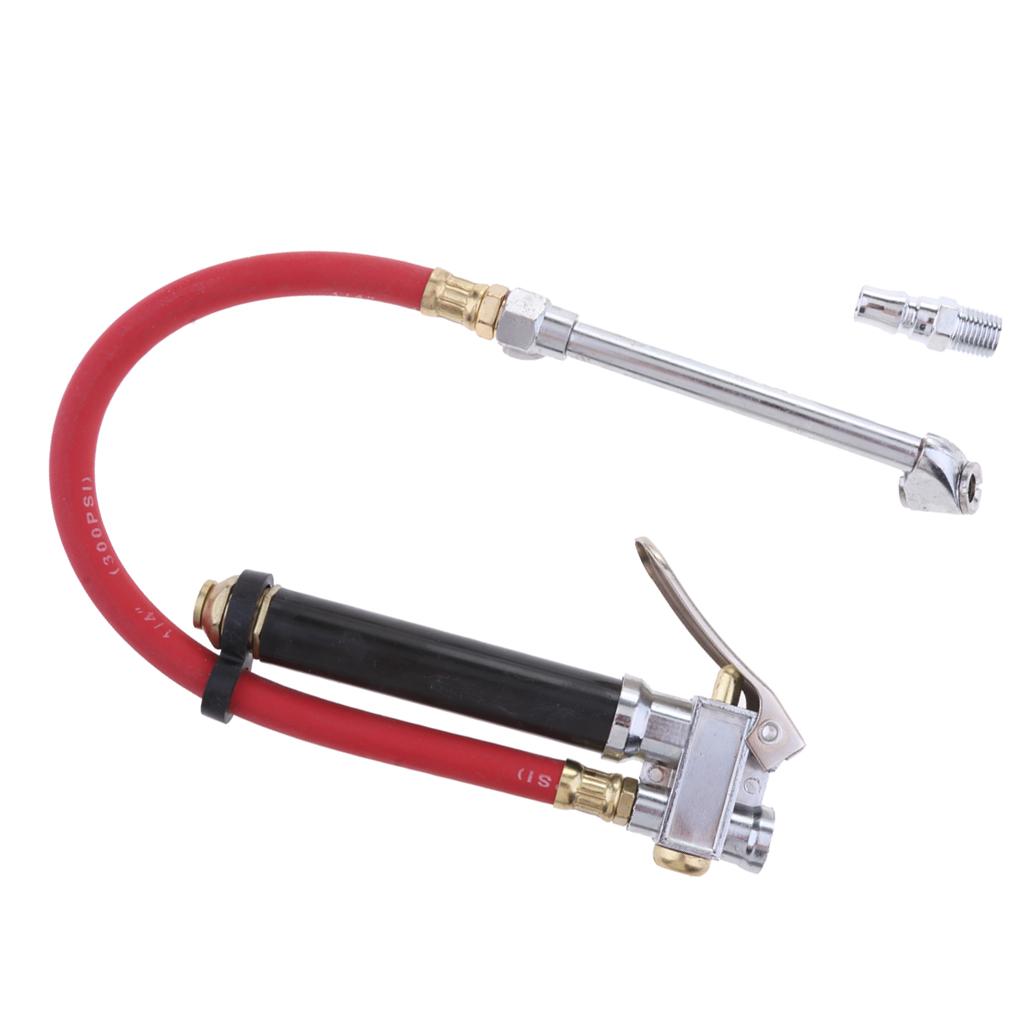 Truck Tire Inflator Gauge Dual Chuck Air Red Compressor Hose with Connector