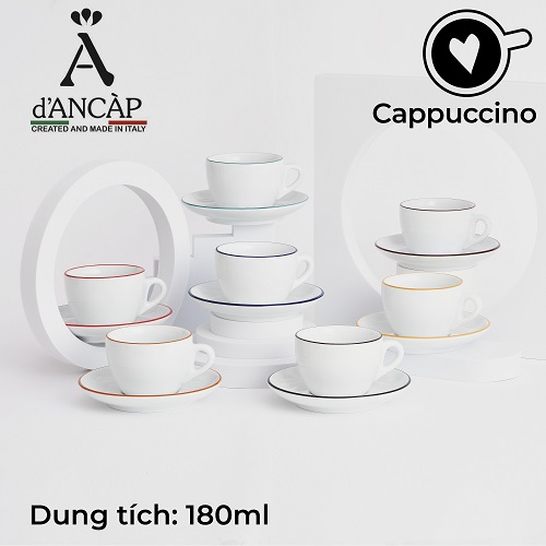 Bộ đĩa và ly sứ cà phê Ancap Cappuccino180ml vẽ tay lên viền