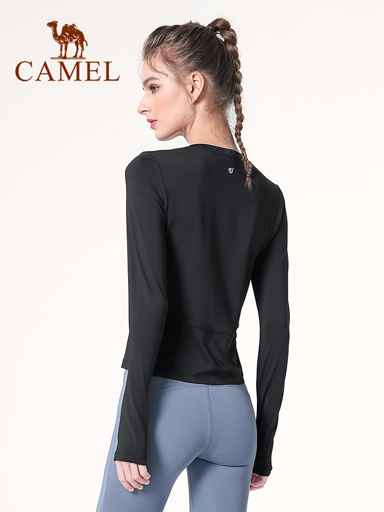 Quần áo yoga dài tay CAMEL Phụ nữ hàng đầu mùa thu 2022 mới quần áo chạy thể thao áo phông quần áo thể dục quần áo bó