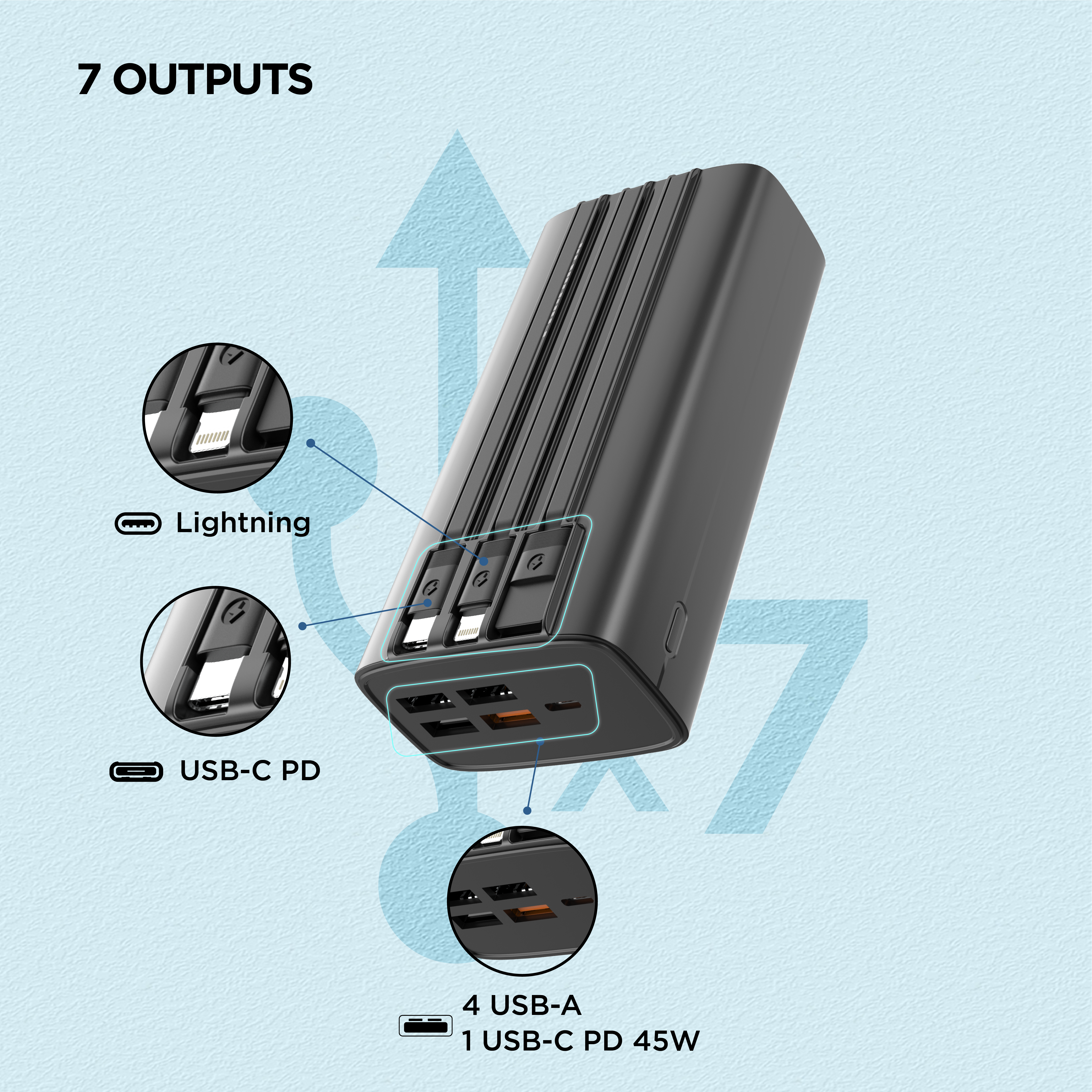 Sạc dự phòng Energizer 30,000mAh 45W, dây USB - A, type C, cổng L sạc 7 thiết bị - Hàng chính hãng