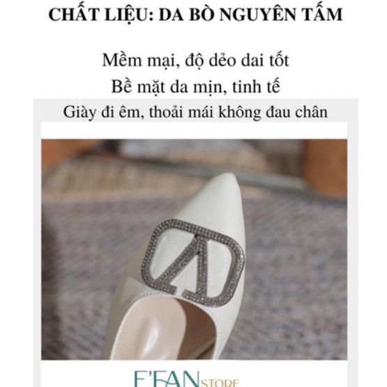 Giày Cao Gót Mũi Nhọn (DA THẬT) Da Mềm Như Bún, Giày Gót vuông S16 Nữ 3cm Đính Đá, Màu Đen Be Trắng Sữa