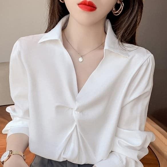 Áo sơ mi trắng dài tay, thiết kế xoắn ngực siêu xinh AM 10