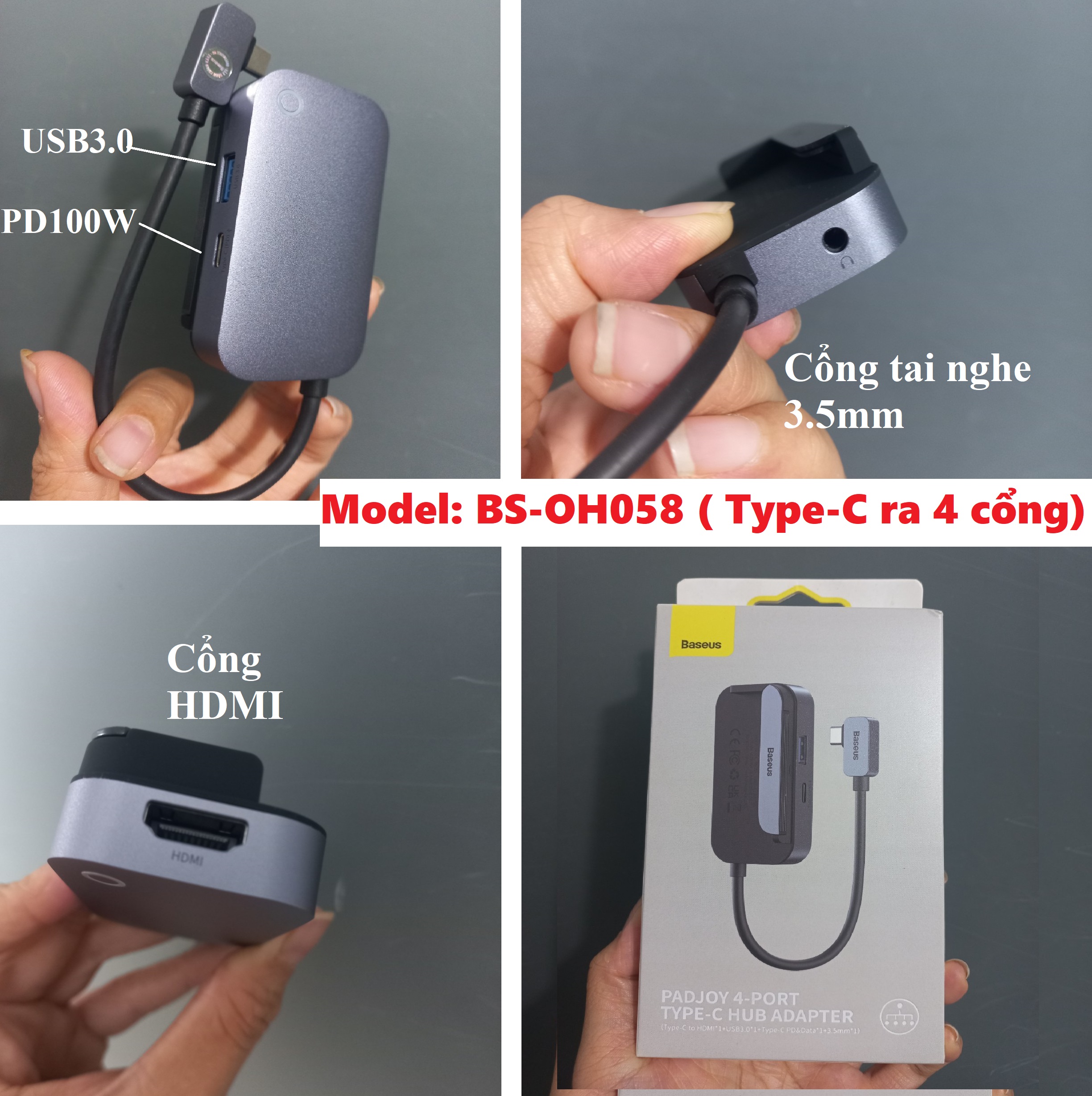 Hub mở rộng cổng type C cho iPad Mac laptop Baseus PadJoy BS-OH058 /  BS-OH059 _  hàng chính hãng