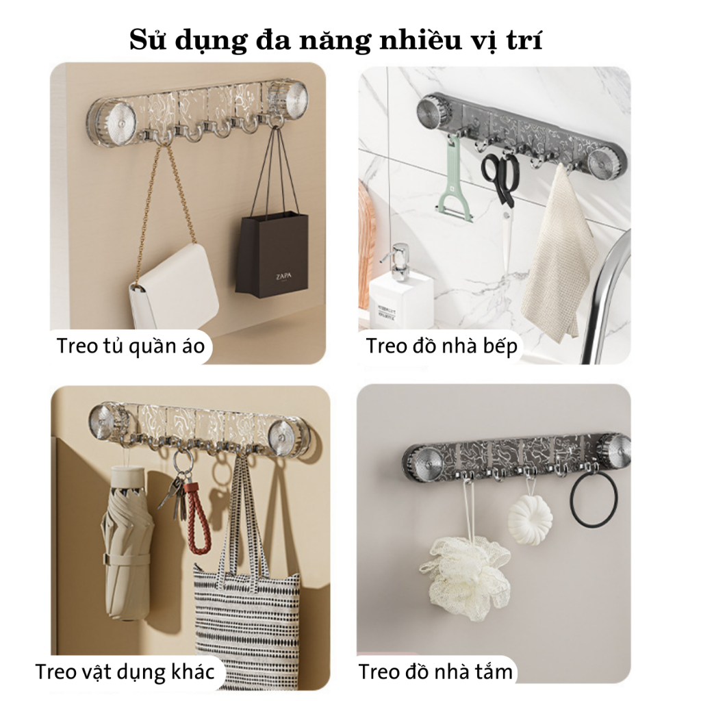 Thanh Móc Treo Quần Áo Hút Chân Không Gắn Tường Nhà Tắm Móc Treo Đồ Đa Năng Chịu Tải Cao