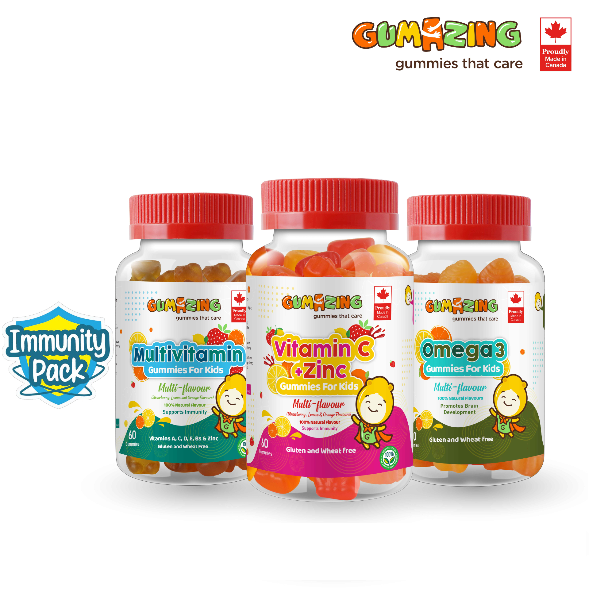 Combo 3 hũ kẹo dẻo dinh dưỡng Gumazing Gummy Omega 3 + Vitamin C & Kẽm + Multivitamin tăng cường hệ thống miễn dịch cho bé