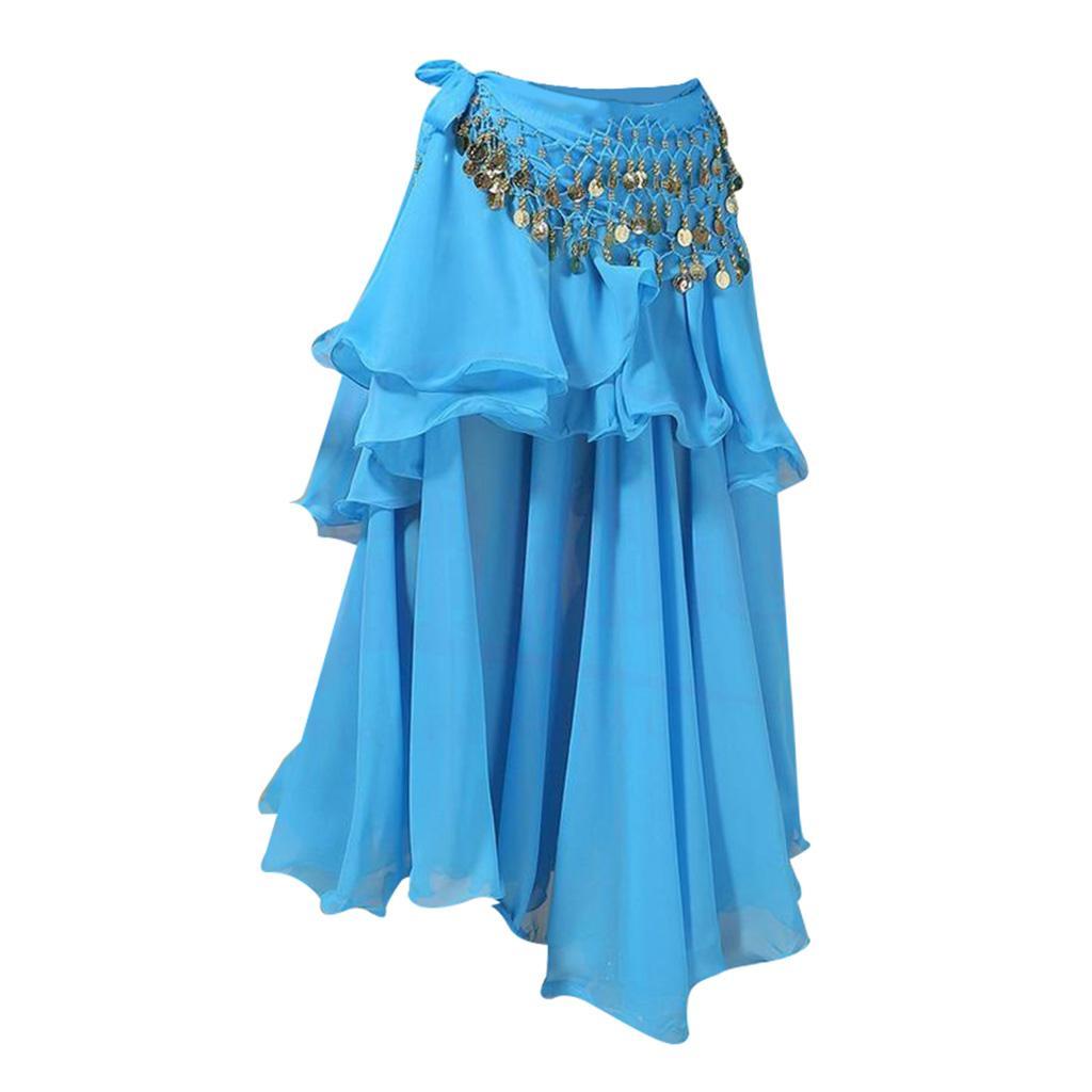 Women's Belly Dance Dresses Oriental Costumes Performance Dress Double Slits Belly Dance Skirts Dance Skirt With Coins Hip Scarf