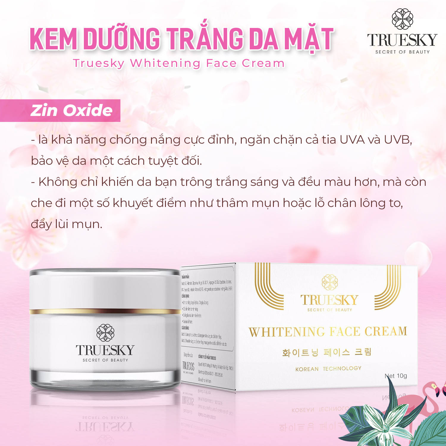 Bộ sản phẩm dưỡng trắng da mặt Truesky VIP07 gồm 1 sữa rửa mặt trắng da 60ml và 1 kem dưỡng trắng da mặt 10g