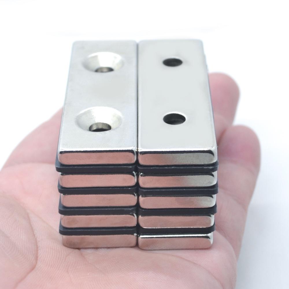 Nam châm có 2 lỗ bắt vít 60x10x5mm, nam châm siêu từ tính lực hút mạnh