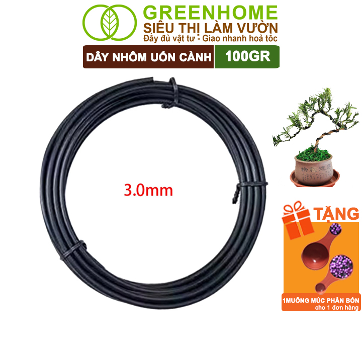 Dây Nhôm Uốn Cây Cảnh Bonsai Greenhome, Cuộn 100Gr, Mềm Dẻo Dễ Uốn, Đủ Loại Kích Thước