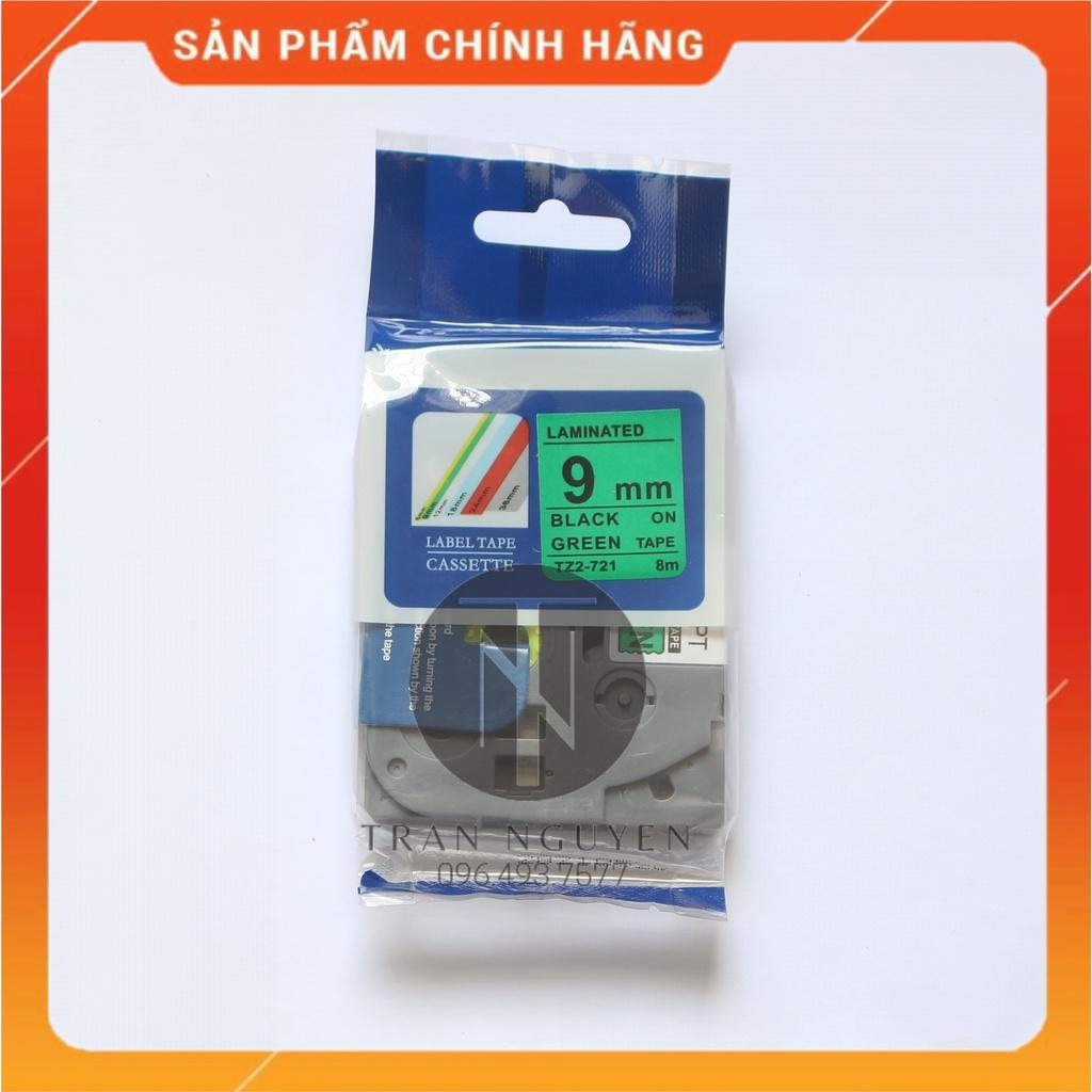 Nhãn In Brother Tz2-721 - Đen nền xanh lá 9mm x 8m - Hàng nhập khẩu