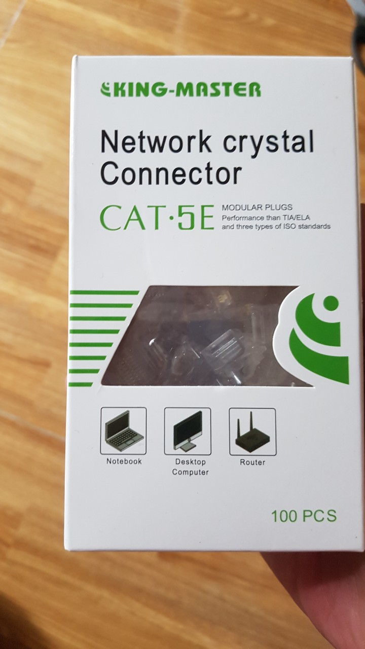 100 Đầu  UTP Cat 5E Kingmaster KM 508,ĐẦU BẤM MẠNG CAT 5, ĐẦU NHỰA, ĐẦU RJ45 NHỰA-HÀNG CHÍNH HÃNG