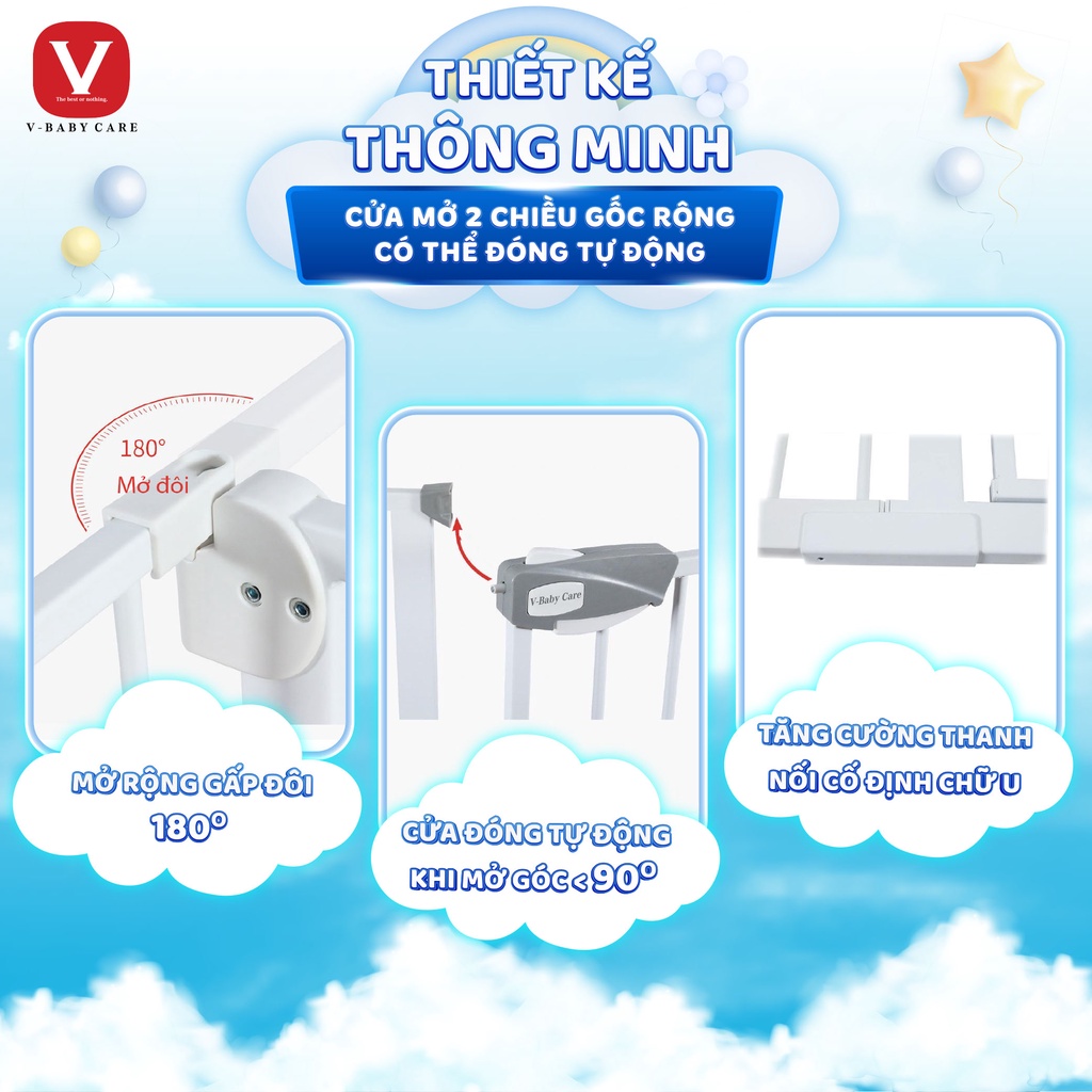 Combo Thanh chặn cầu thang và cửa- Không cần khoan đục- và thanh nối 10cm giúp Bé an toàn