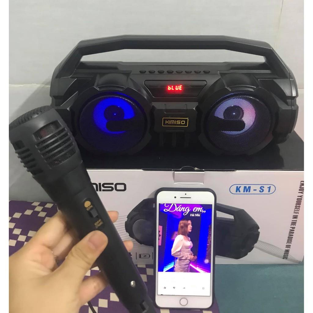 Loa Bluetooth Karaoke KIMISO KM-S1 Âm Bass Cực Hay, Hỗ Trợ Nghe Radio - Tặng kèm Mic hát Karaoke - Hàng Nhập Khẩu