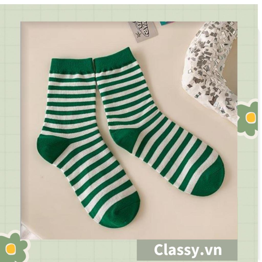 Tất cổ cao Classy,  vớ cổ cao kiểu dáng thể thao phối trắng xanh, chất cotton siêu êm chân G1350