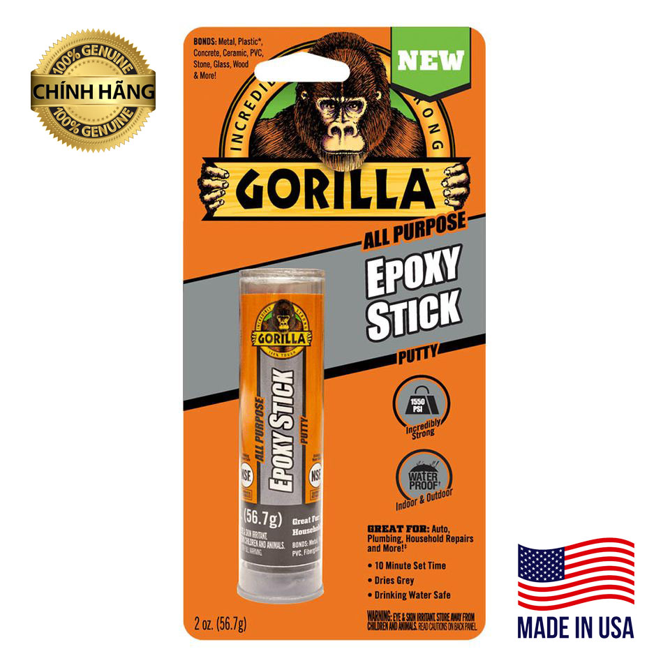 Bột Keo Dán Epoxy Stick Có Thể Sơn Khoan Được, Keo Dán Đa Năng Gorilla All Purpose Epoxy Stick 56.7g