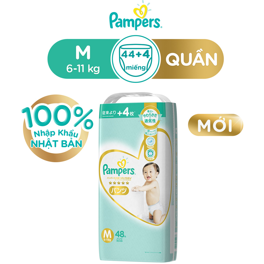 Tã/ Bỉm Quần PAMPERS Nhật Thượng Hạng, Size M(48 miếng, 6-11kg/ L(38 miếng, 9-14kg)/ XL(36 miếng, 12-22kg), Siêu Mềm Mịn & Thoáng Khí