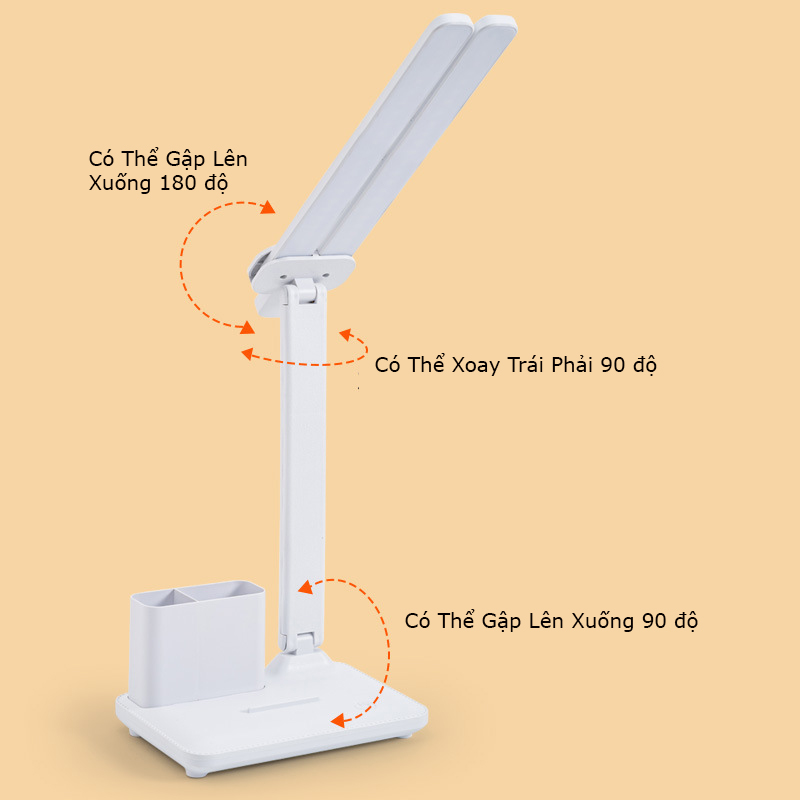 Đèn LED Để Bàn Học, Bàn Làm Việc, Thiết Kế Sáng Tạo Với 2 Thanh Led Rời Kèm Khay Cắm Bút Tiện Dụng, Cảm Ứng Tích Điện Pin - Hàng Chính Hãng KUNBE