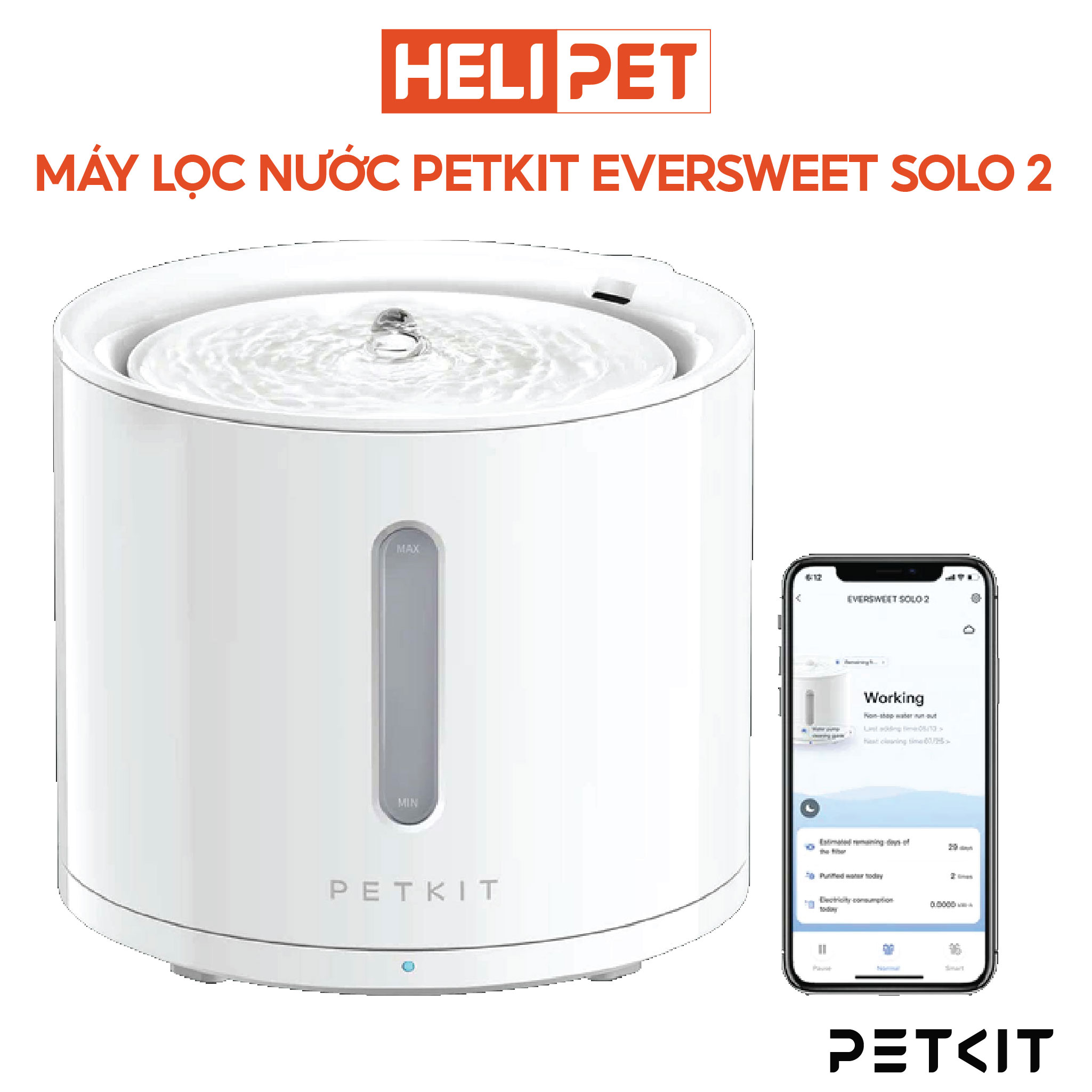 [Có App] Máy Lọc Nước Cho Mèo Bơm Không Dây PETKIT Solo 2 - HeLiPet