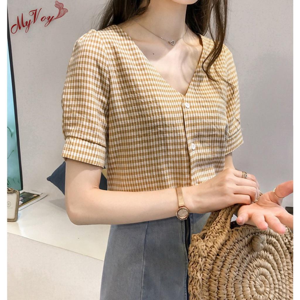 Áo sơ mi nữ công sở tay ngắn vải thô hàn quốc siêu xinh MV13