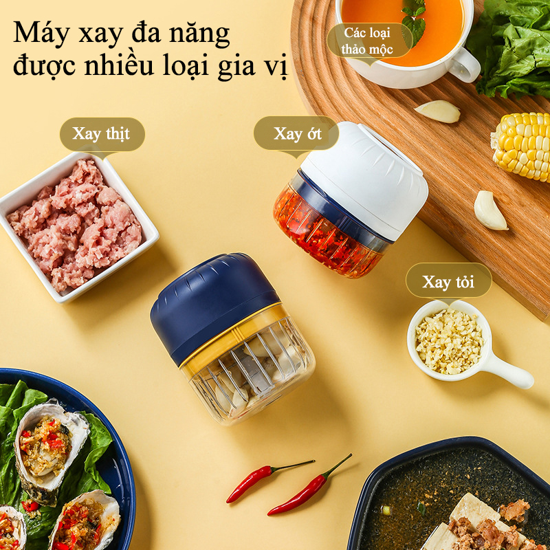 Máy Xay Tỏi Ớt Cầm Tay Mini Tiện Lợi Wineless Dễ Dàng Tháo Lắp Vệ Sinh Bằng Tay Máy Xay Thịt Đa Năng Sạc USB Tiện Lợi Xay Các Loại Gia Vị Thịt Cá Tự Động Ngắt Khi Mở Nắp - ML041