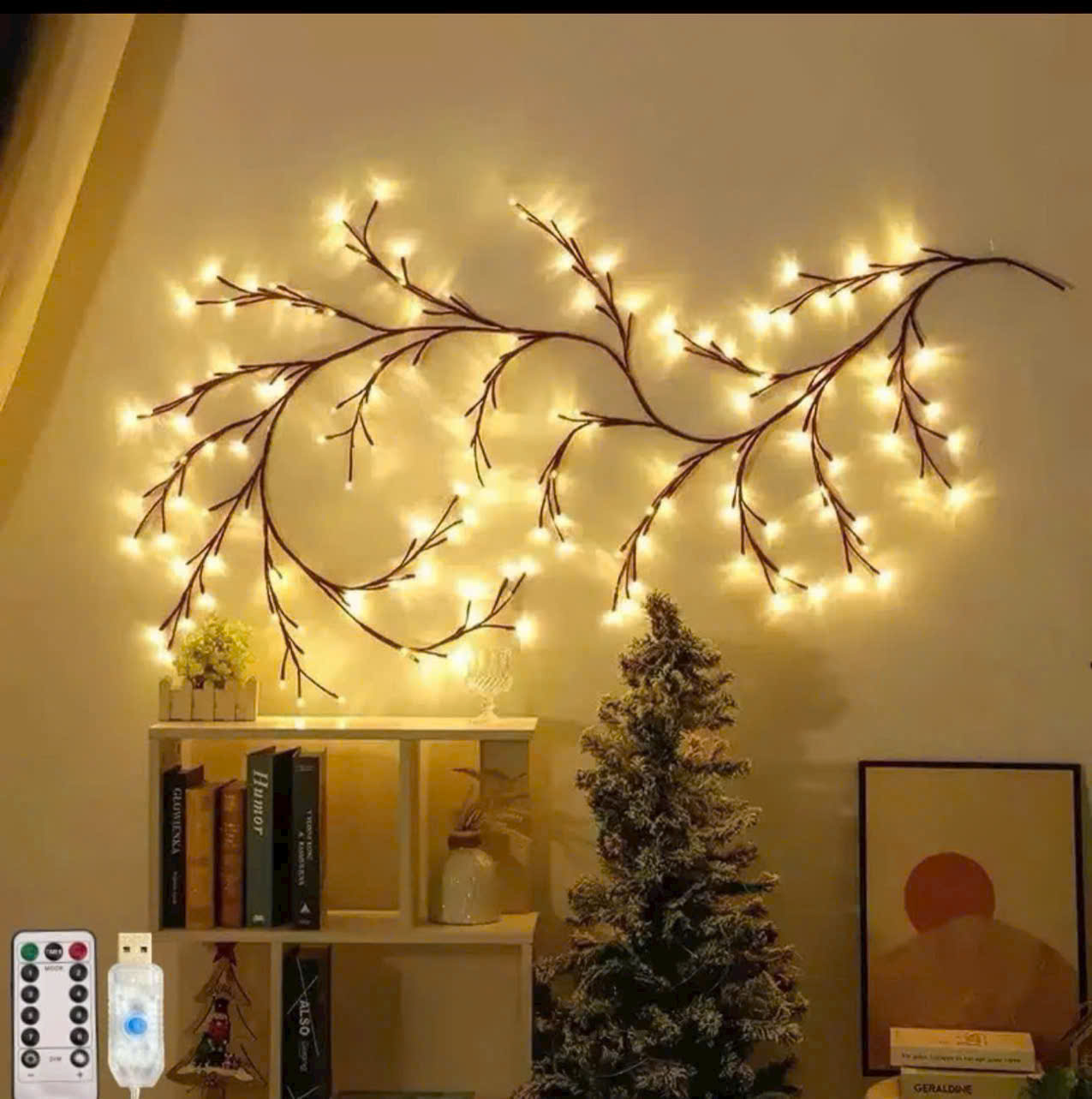 Đèn LED Hoa Anh Đào Dán Tường Trang Trí Tết Dài 1m6 72 Bóng LED Ánh Sáng Ấm, Đèn Decor Phòng Khách Phòng Ngủ Tặng Băng Dính Nano 2 Mặt - HÀNG CHÍNH HÃNG MINIIN