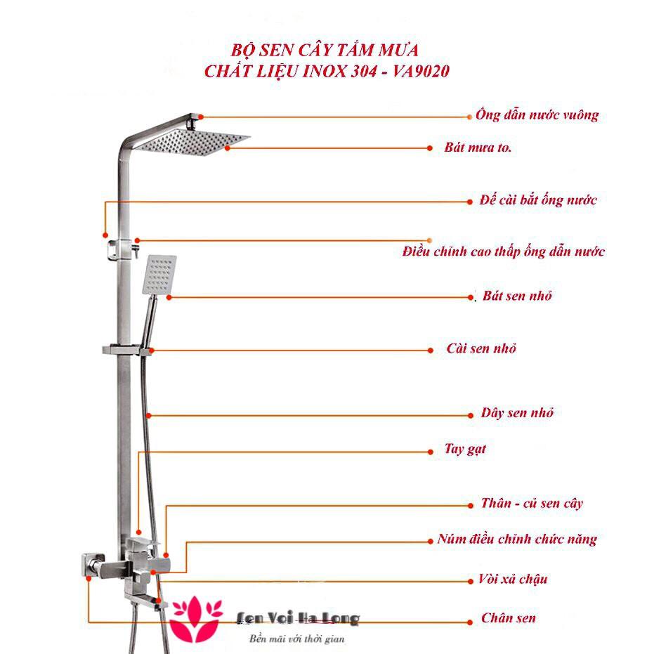 Bộ Sen Cây Tắm Đứng Nóng Lạnh INOX 304 hàng đúc nguyên khối không mối hàn