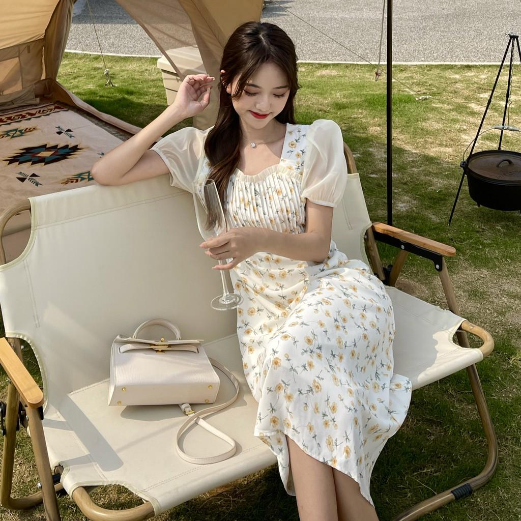 Đầm hoa nhí ngực xếp ly