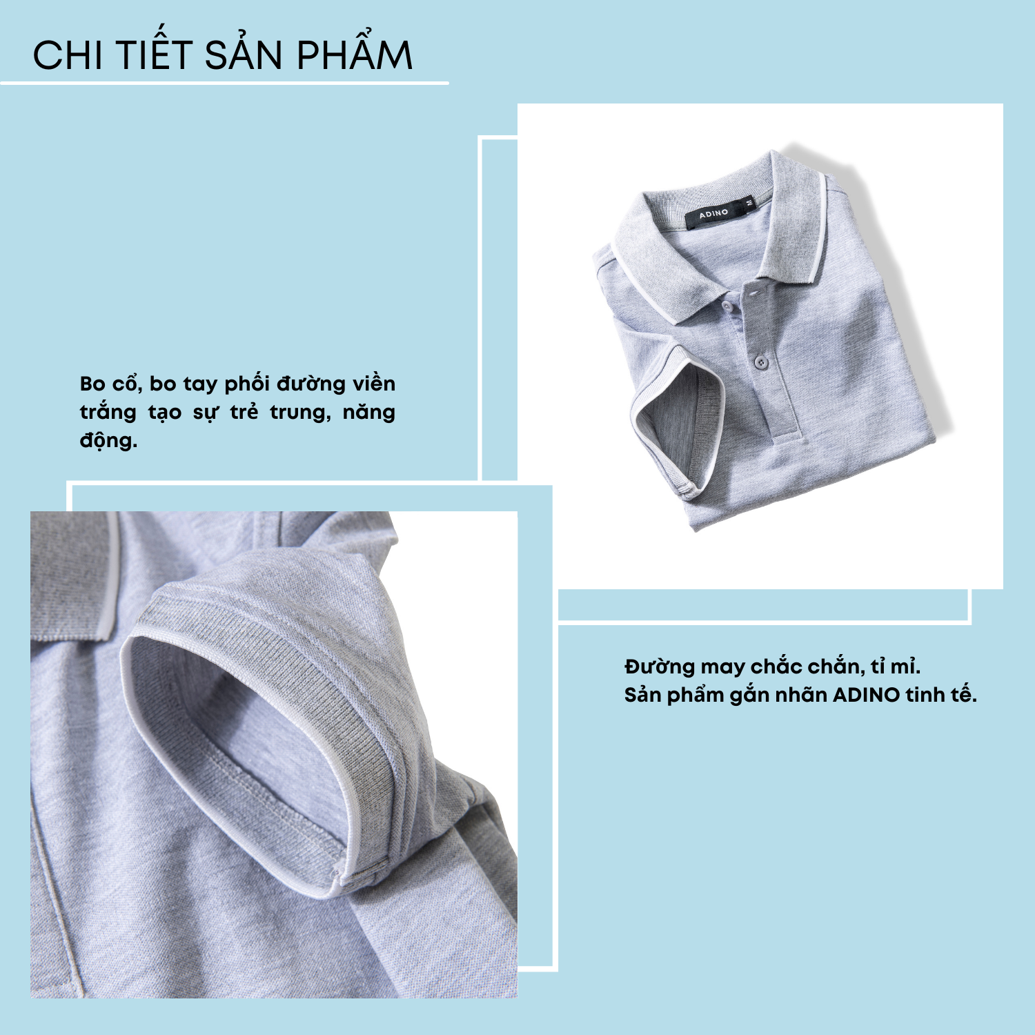 Áo polo nam ADINO màu ghi phối viền vải cotton co giãn dáng slimfit trẻ trung AP72