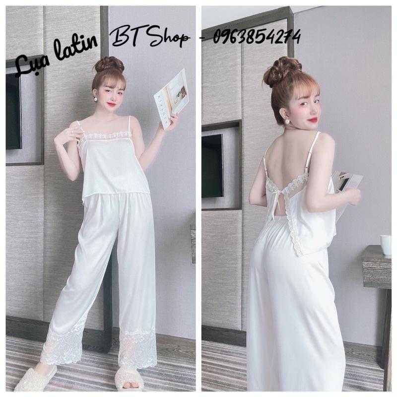 Đồ ngủ mặc nhà lụa latin trơn sexy quần dài freesize 42-57kg