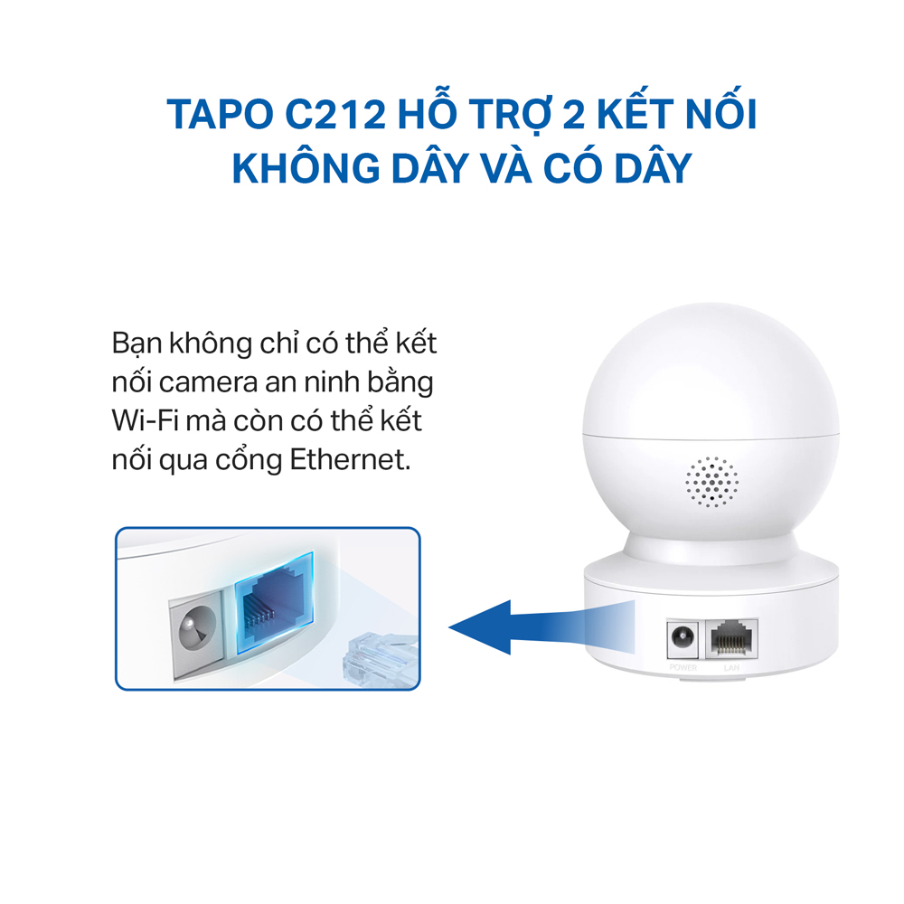 Camera Wifi TP-Link Tapo C212 Độ Phân Giải 2K QHD Quay/Quét 360 Độ Hỗ Trợ Cổng LAN - Hàng Chính Hãng