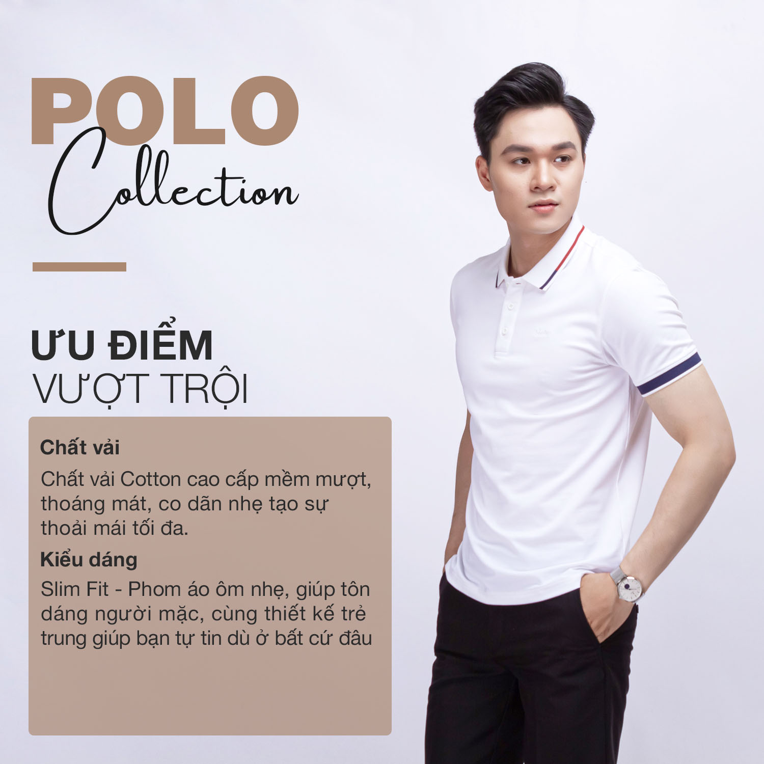 Áo Polo nam SANTINO, bo kẻ lịch lãm, Cotton Cá Sấu, kháng khuẩn chống nhăn - E010