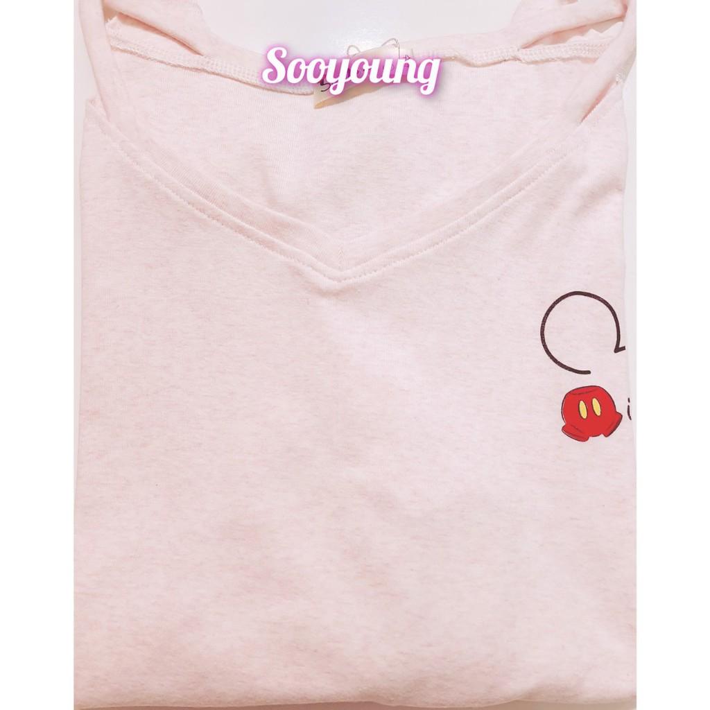 Áo thun in hình Mickey tay ngắn cổ tim dây- Sooyoung