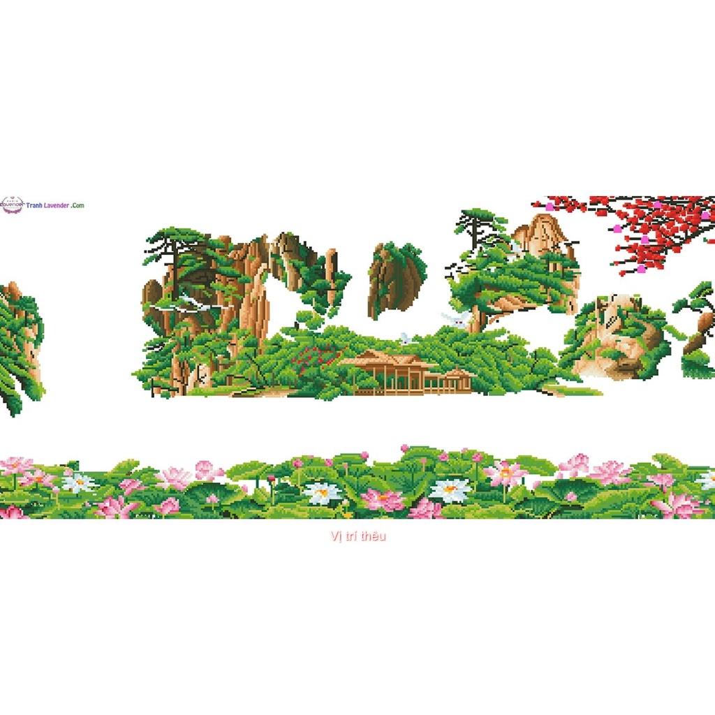 Tranh thêu chữ thập phong cảnh Sơn Thủy Hữu Tình khổ nhỏ 100×51 cm