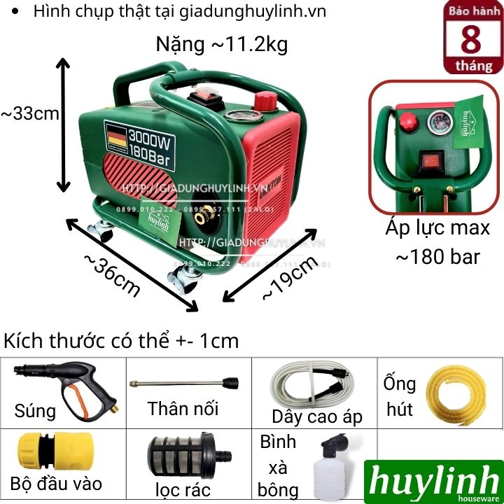 Máy xịt rửa xe chỉnh áp Dekton DK-CWR3000F - Công suất 3000W - Áp lực 180 bar - Có bánh xe - Hàng chính hãng