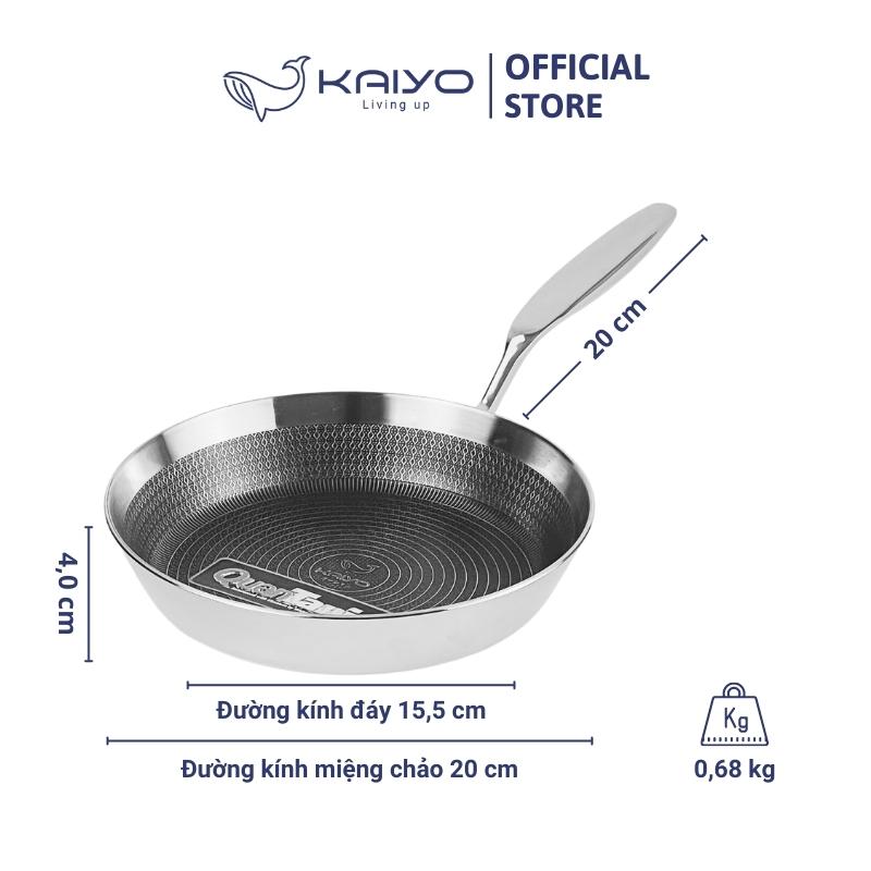 Chảo inox chống dính hoa văn nổi thân đáy liền 3 lớp tri-ply Kaiyo, size 20cm