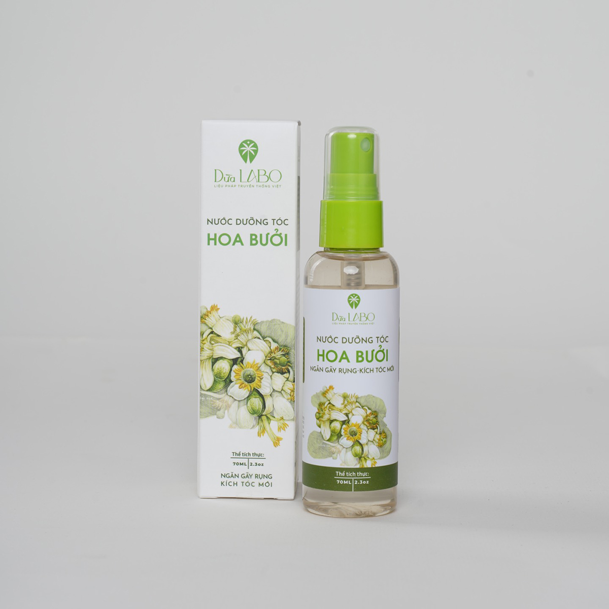 Nước dưỡng tóc Hoa Bưởi 70ml (Pomelo Flower Hair Toner) ngăn rụng tóc, kích tóc mới, mềm mượt &amp; vấn vương hoa bưởi