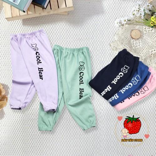 Quần Thu đông dài in hình gấu trẻ em chất cotton 100% co giãn 4 chiều cho bé trai và gái 8-20kg