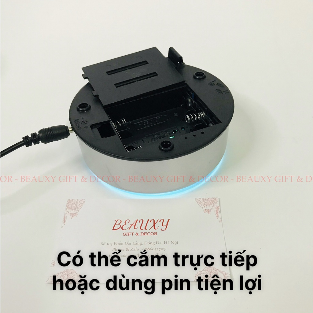 (9cm) Đế xoay trưng bày sản phẩm có đèn led, bàn xoay tự động, cắm điện trực tiếp chịu lực 4kg