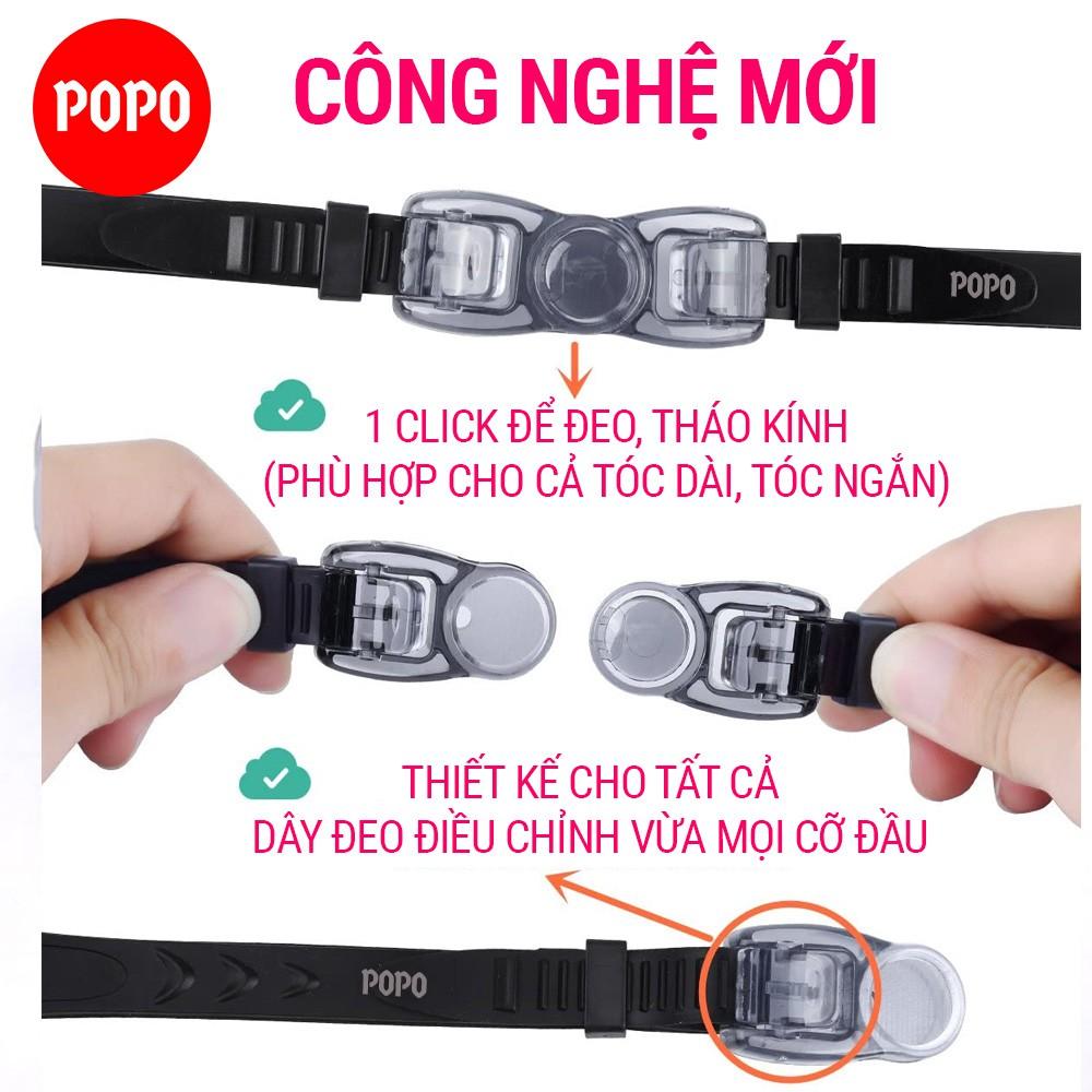 Kính bơi người lớn tráng gương POPO cho nam nữ cản tia UV cho bé trẻ em