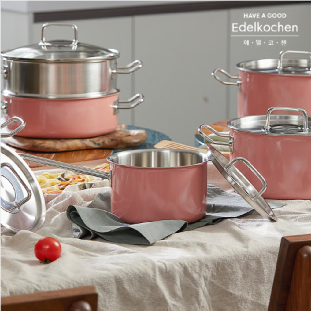 Nồi hấp Edelkochen Solid Hồng 3 lớp 24cm + Xửng hấp Edelkochen Solid 3 lớp 24cm (Bộ)