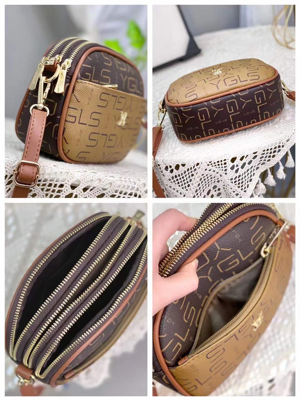 Túi đeo chéo da nữ nữ dáng gọn dập vân nổi họa tiết monogram thời trang vintage nhiều ngăn tiện dụng Y3098