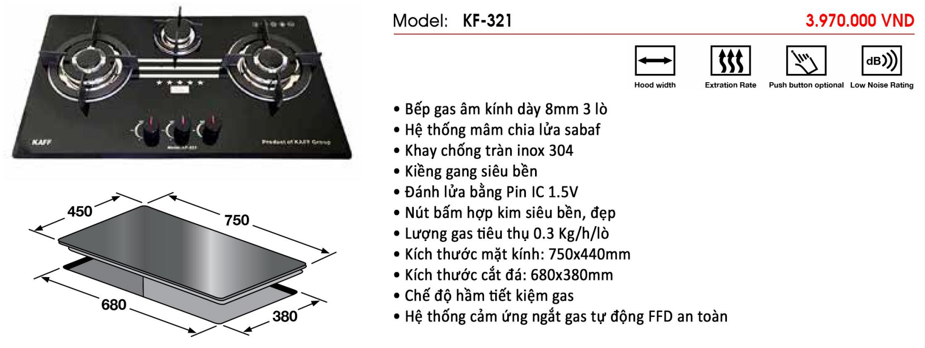 Bếp gas âm đa vùng nấu KAFF KF-321 - Hàng chính hãng