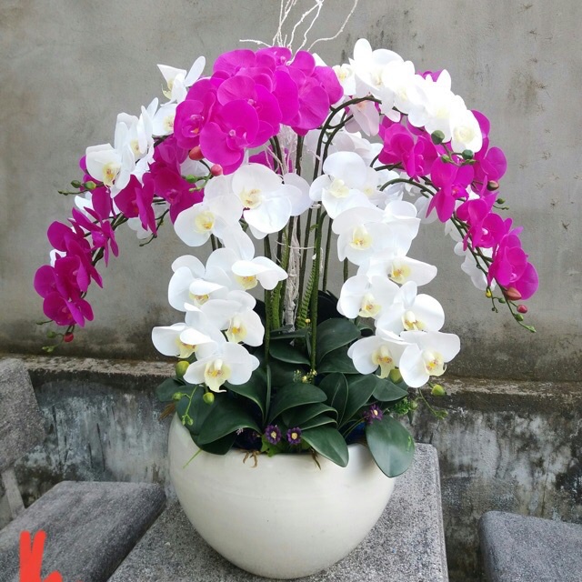 Cành hoa lan hồ điệp cao su 9 bông cao cấp thân đốm- Hoa giả,hoa lụa