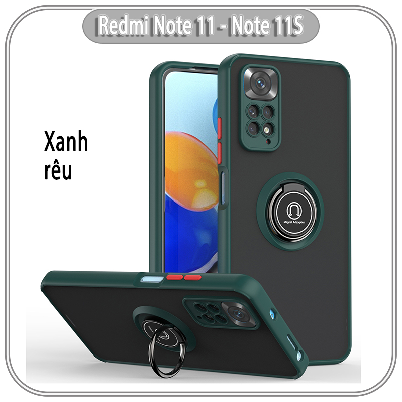 Ốp lưng cho Xiaomi Redmi Note 11 - 11S 4G nhám kèm giá đỡ ring che camera viền màu