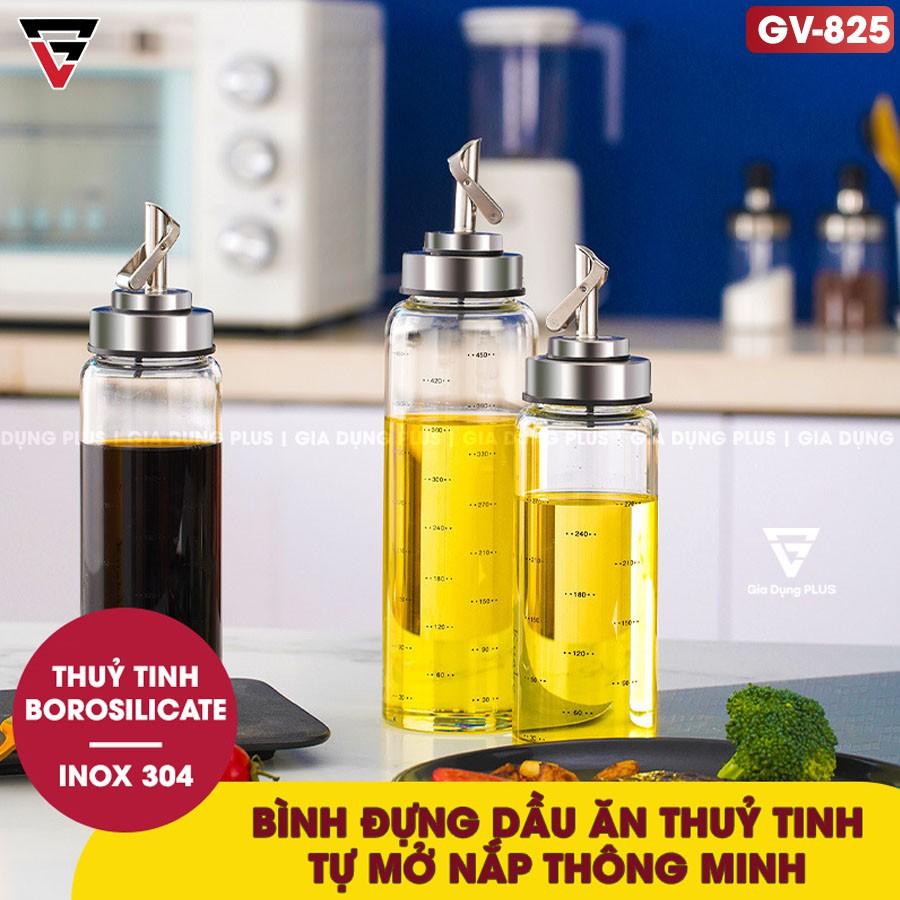 Bình đựng dầu ăn, nước mắm thuỷ tinh borosilicate (chịu nhiệt, chịu lực tốt) tay cầm &amp; viền inox 304 cao cấp