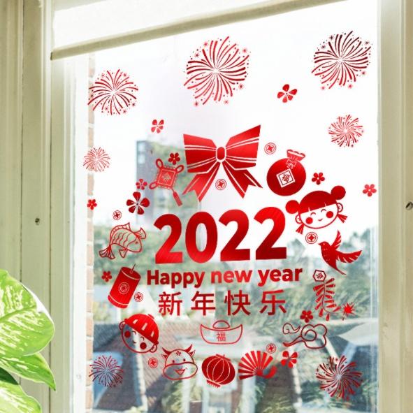 Decal trang trí Tết - Rèm vòng mừng xuân 2022 Vàng Đỏ