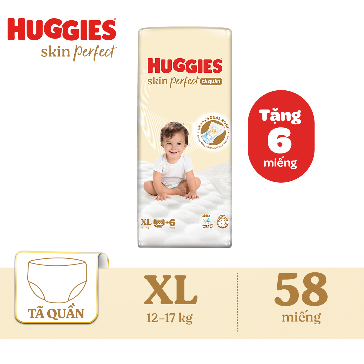 Hình ảnh Tã quần Huggies Skin Perfect XL Super Jumbo 52+6 miếng với 2 vùng thấm giảm kích ứng da