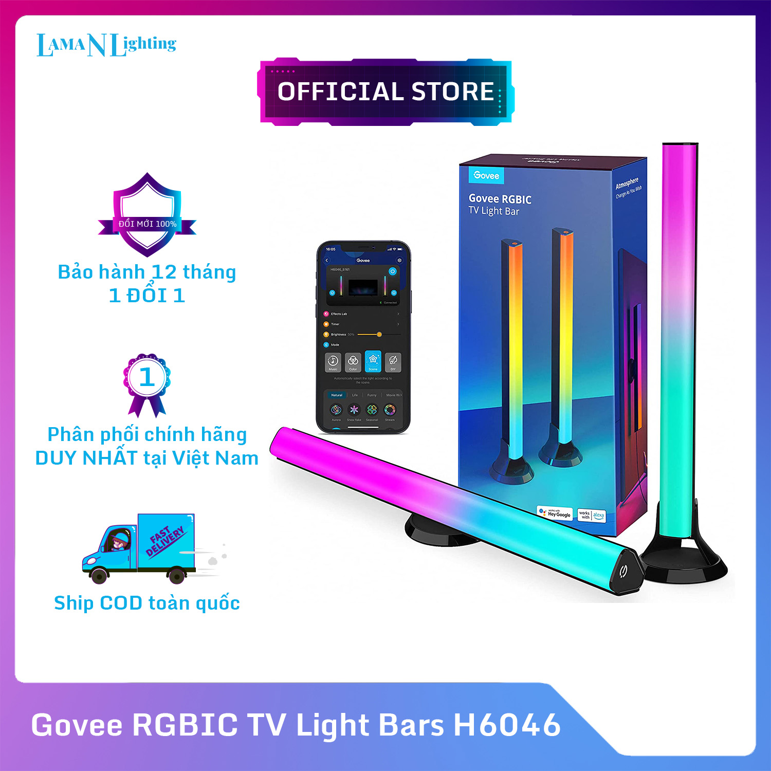 Đèn LED thanh Govee RGBIC TV Light Bars for 55-75 inch TVs H6046 | Thanh đèn LED trang trí TV thông minh, linh hoạt