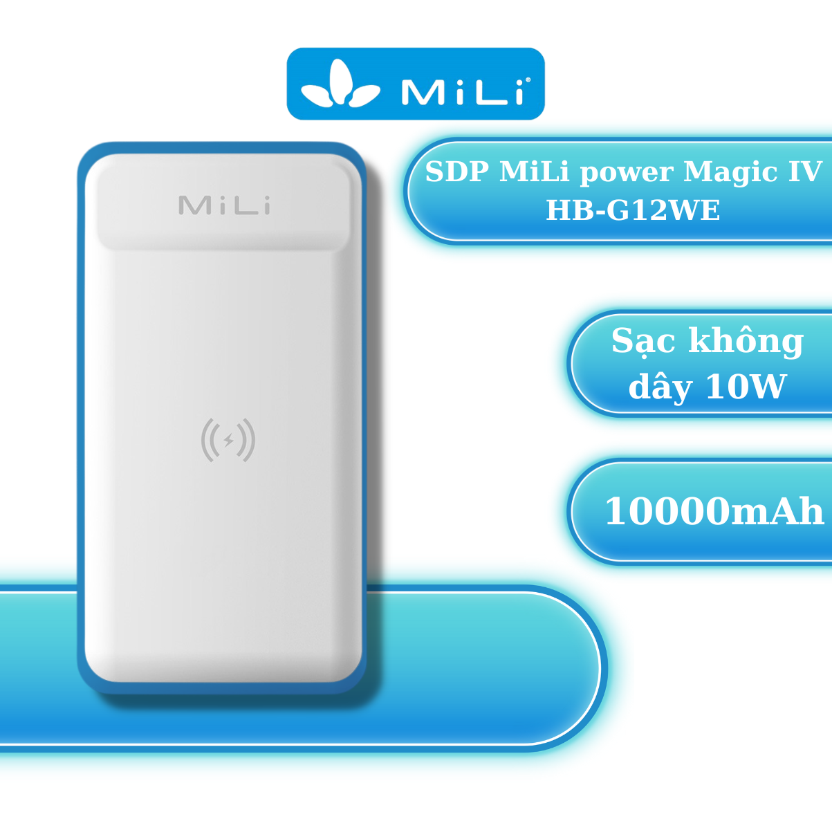 Sạc dự phòng MiLi tích hợp sạc không dây Power Magic IV 10,000mAh/3.7V - HB-G12WE - Hàng Chính Hãng